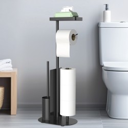 Stainless Steel Freestanding Toilet Paper Holder with Toilet Brush - Includes Toilet Brush, Toilet Paper Holder with Wet Wipe Box, for Toilet Paper & Toilet Brush (Matte Black)